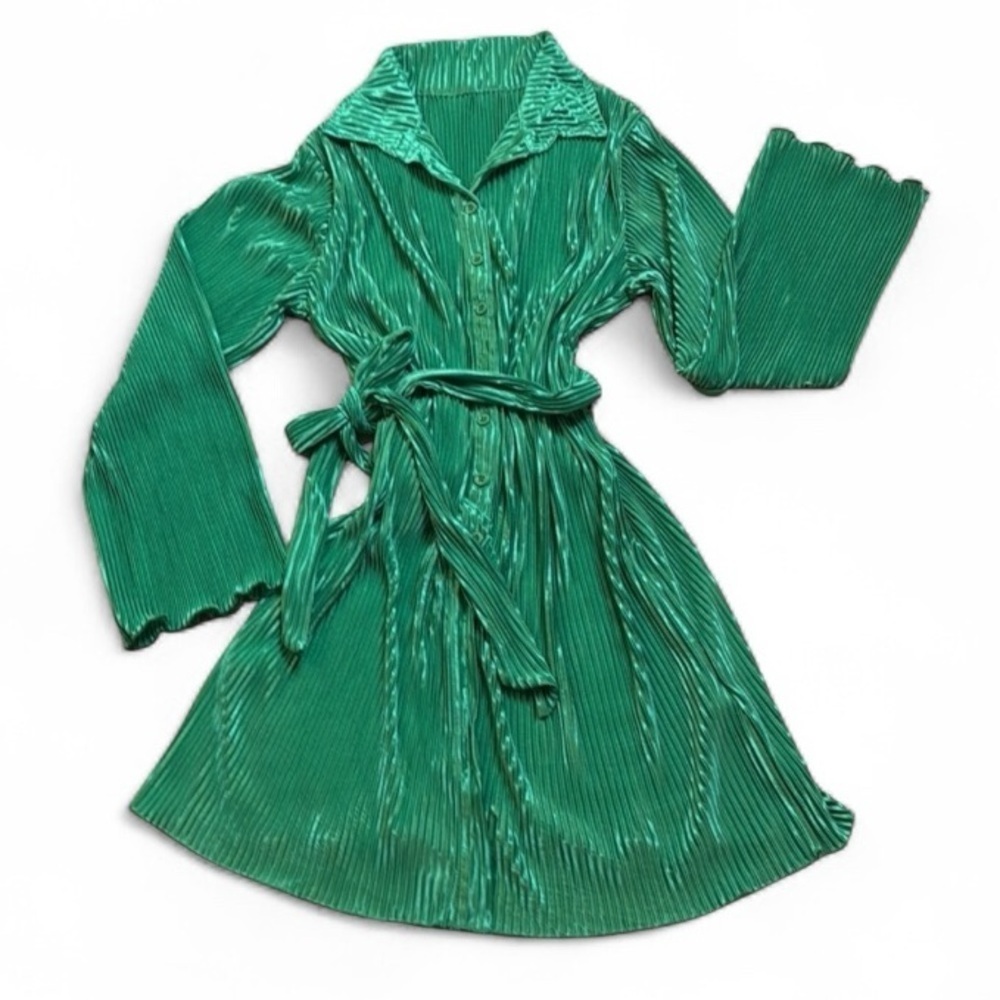 GREEN BUTTON DOWN, Christmas, holiday dress, small